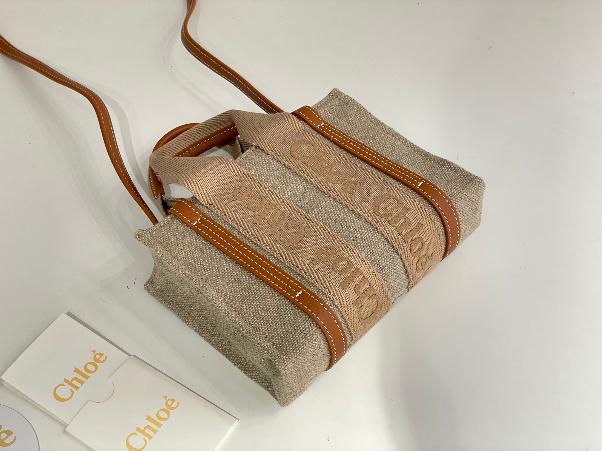 Chloe Mini Woody Tote Bag In Linen